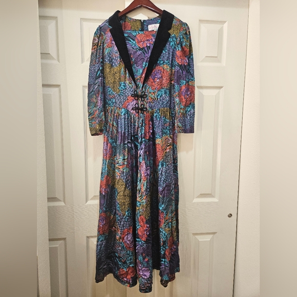 RARE Vintage Jane Schaffhausen Belle France Women's Velvety Floral Prairie Dress - Picture 1 of 11